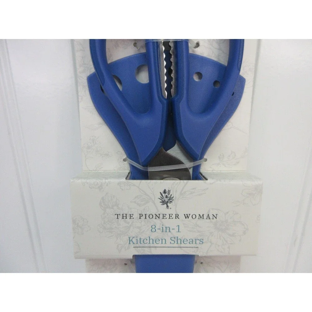 Pioneer Woman Serrated Chef Kitchen Shears 8 in 1 Stainless Steel Blue